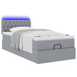 vidaXL Pat otoman cu saltea și LED-uri, gri deschis, 80x200cm, textil