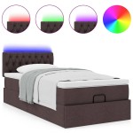 vidaXL Pat otoman cu saltea și LED-uri, maro închis, 90x200 cm, textil vidaXL Pat otoman cu saltea și LED-uri, maro închis, 90x200 cm, textil