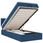 vidaXL Pat otoman cu saltea și LED-uri albastru 100x200 cm țesătură