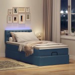 vidaXL Pat otoman cu saltea și LED-uri albastru 100x200 cm țesătură