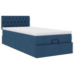 vidaXL Pat otoman cu saltea și LED-uri albastru 100x200 cm țesătură
