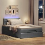vidaXL Pat otoman cu saltea și LED-uri, gri închis, 120x200 cm, textil