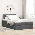 vidaXL Pat otoman cu saltea și LED-uri, gri închis, 120x200 cm, textil