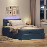 vidaXL Pat otoman cu saltea și LED-uri, țesătură albastră 120x200 cm