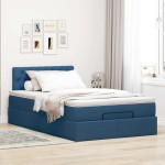 vidaXL Pat otoman cu saltea și LED-uri, țesătură albastră 120x200 cm