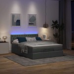 vidaXL Pat otoman cu saltea și LED-uri țesătură gri închis 140x190 cm