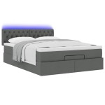 vidaXL Pat otoman cu saltea și LED-uri țesătură gri închis 140x190 cm