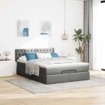 vidaXL Pat otoman cu saltea și LED-uri țesătură gri închis 140x200 cm