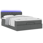vidaXL Pat otoman cu saltea și LED-uri țesătură gri închis 140x200 cm