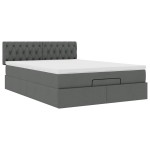 vidaXL Pat otoman cu saltea și LED-uri țesătură gri închis 140x200 cm
