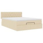 vidaXL Pat otoman cu saltea și LED-uri crem 140x200 cm țesătură