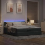 vidaXL Pat otoman cu saltea și LED-uri, gri deschis, 180x200cm, textil