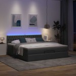 vidaXL Pat otoman cu saltea și LED-uri, gri închis, 180x200cm, textil