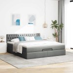 vidaXL Pat otoman cu saltea și LED-uri, gri închis, 180x200cm, textil