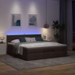 vidaXL Pat otoman cu saltea și LED-uri, maro închis, 180x200cm, textil