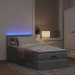 vidaXL Pat otoman cu saltea și LED-uri, gri deschis, 80x200cm, textil vidaXL Pat otoman cu saltea și LED-uri, gri deschis, 80x200cm, textil