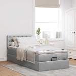 vidaXL Pat otoman cu saltea și LED-uri, gri deschis, 80x200cm, textil vidaXL Pat otoman cu saltea și LED-uri, gri deschis, 80x200cm, textil