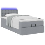 vidaXL Pat otoman cu saltea și LED-uri, gri deschis, 90x200 cm, textil