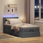 vidaXL Pat otoman cu saltea și LED-uri, gri închis, 90x200 cm, textil