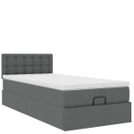 vidaXL Pat otoman cu saltea și LED-uri, gri închis, 90x200 cm, textil