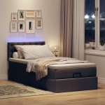 vidaXL Pat otoman cu saltea și LED-uri, maro închis, 90x200 cm, textil vidaXL Pat otoman cu saltea și LED-uri, maro închis, 90x200 cm, textil
