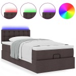 vidaXL Pat otoman cu saltea și LED-uri, maro închis, 90x200 cm, textil vidaXL Pat otoman cu saltea și LED-uri, maro închis, 90x200 cm, textil