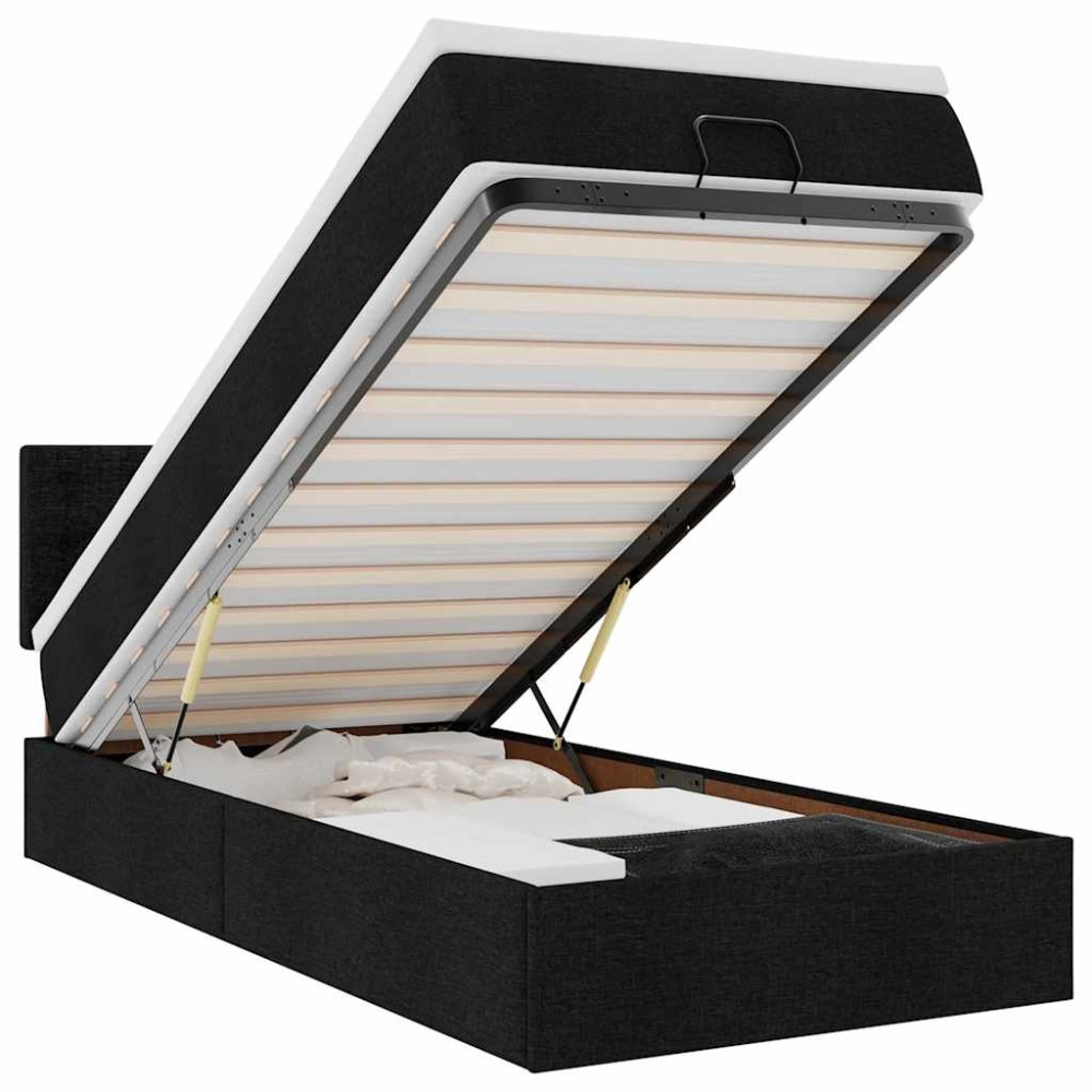vidaXL Pat otoman cu saltea negru 100x200 cm stofa