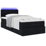 vidaXL Pat otoman cu saltea negru 100x200 cm stofa