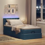 vidaXL Pat otoman cu saltea și LED-uri albastru 100x200 cm țesătură