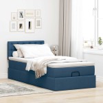 vidaXL Pat otoman cu saltea și LED-uri albastru 100x200 cm țesătură