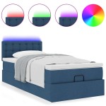 vidaXL Pat otoman cu saltea și LED-uri albastru 100x200 cm țesătură