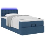 vidaXL Pat otoman cu saltea și LED-uri albastru 100x200 cm țesătură