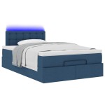 vidaXL Pat otoman cu saltea și LED-uri, țesătură albastră 120x200 cm