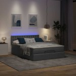 vidaXL Pat otoman cu saltea și LED-uri țesătură gri închis 140x190 cm