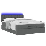 vidaXL Pat otoman cu saltea și LED-uri țesătură gri închis 140x200 cm