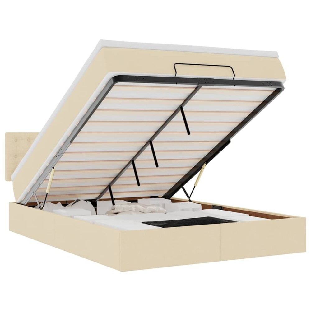 vidaXL Pat otoman cu saltea și LED-uri crem 140x200 cm țesătură