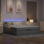vidaXL Pat otoman cu saltea și LED-uri, gri deschis, 180x200cm, textil