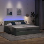 vidaXL Pat otoman cu saltea și LED-uri, gri închis, 180x200cm, textil
