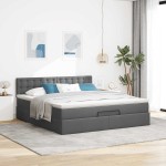vidaXL Pat otoman cu saltea și LED-uri, gri închis, 180x200cm, textil