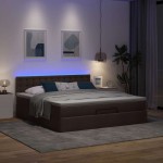 vidaXL Pat otoman cu saltea și LED-uri, maro închis, 180x200cm, textil