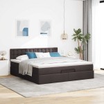 vidaXL Pat otoman cu saltea și LED-uri, maro închis, 180x200cm, textil