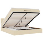 vidaXL Pat otoman cu saltea și LED-uri, crem, 180x200cm, textil