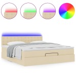 vidaXL Pat otoman cu saltea și LED-uri, crem, 180x200cm, textil