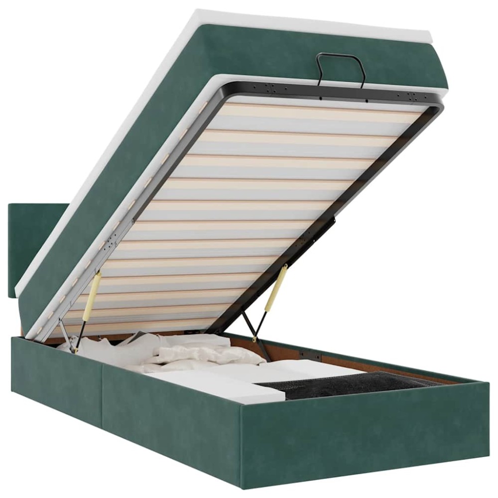 vidaXL Pat otoman cu saltea și LED-uri, verde închis, 90x200cm catifea