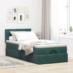 vidaXL Pat otoman cu saltea și LED-uri, verde închis, 90x200cm catifea