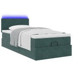 vidaXL Pat otoman cu saltea și LED-uri, verde închis, 90x200cm catifea
