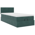vidaXL Pat otoman cu saltea și LED-uri, verde închis, 90x200cm catifea