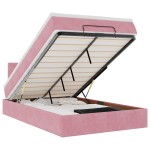 vidaXL Pat otoman cu saltea și LED-uri, roz, 120x190cm, catifea