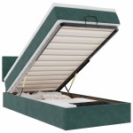 vidaXL Pat otoman cu saltea și LED-uri, verde închis, 90x200cm catifea