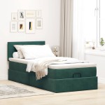 vidaXL Pat otoman cu saltea și LED-uri, verde închis, 90x200cm catifea